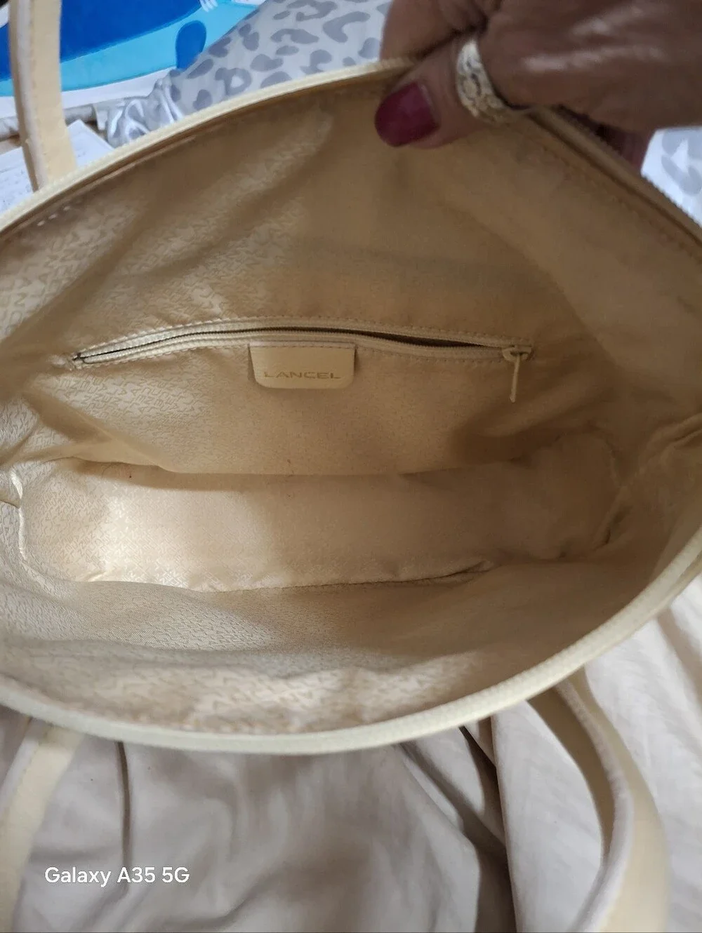 Lancel Cream pebbled leather tote bag Vintage Luxury